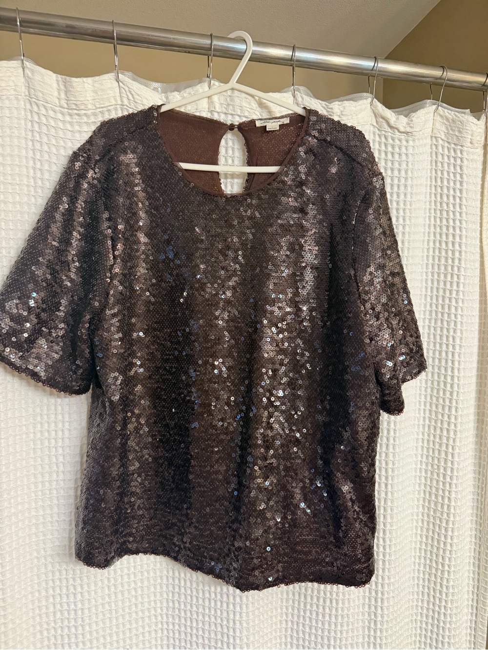 Sequined Short Sleeve Top in Brown